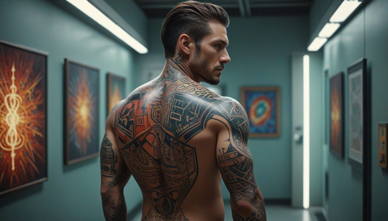 Businessman With Serial Number Tattoo - Vibrant Oil Painting