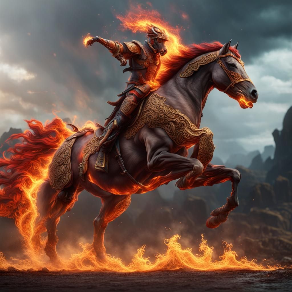 Fantastical Fire-Breathing Horse Concept Art