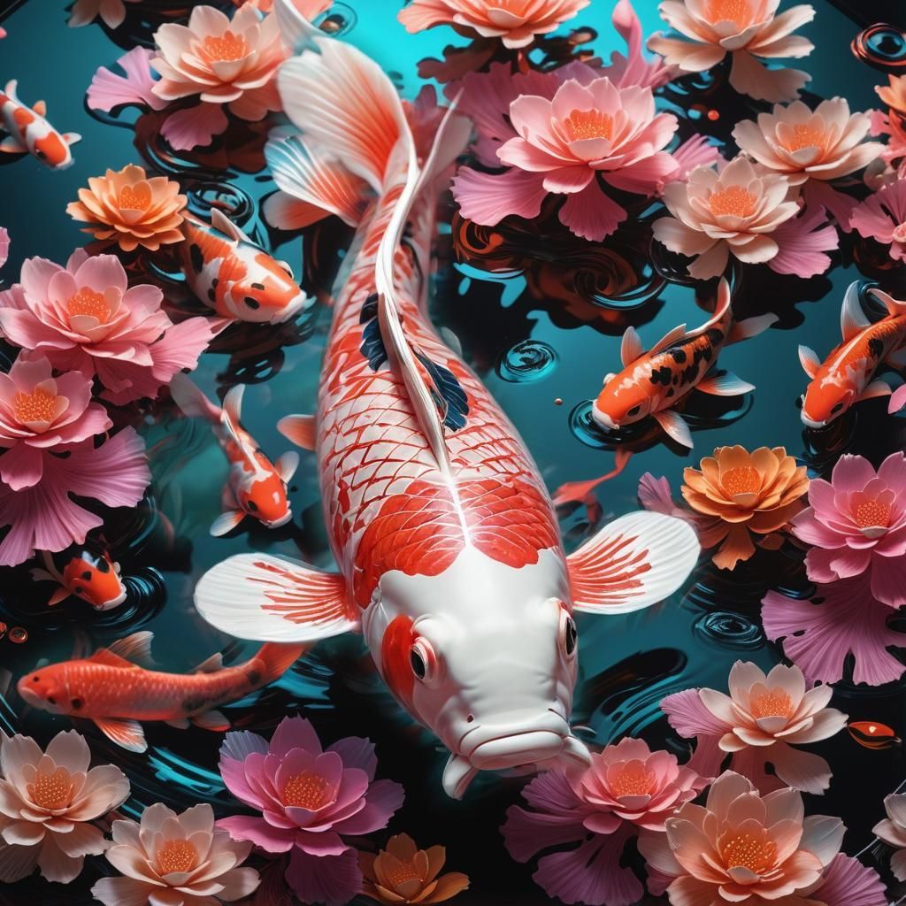 Exquisite Koi Carp in Fluorescent 3D Glass Art
