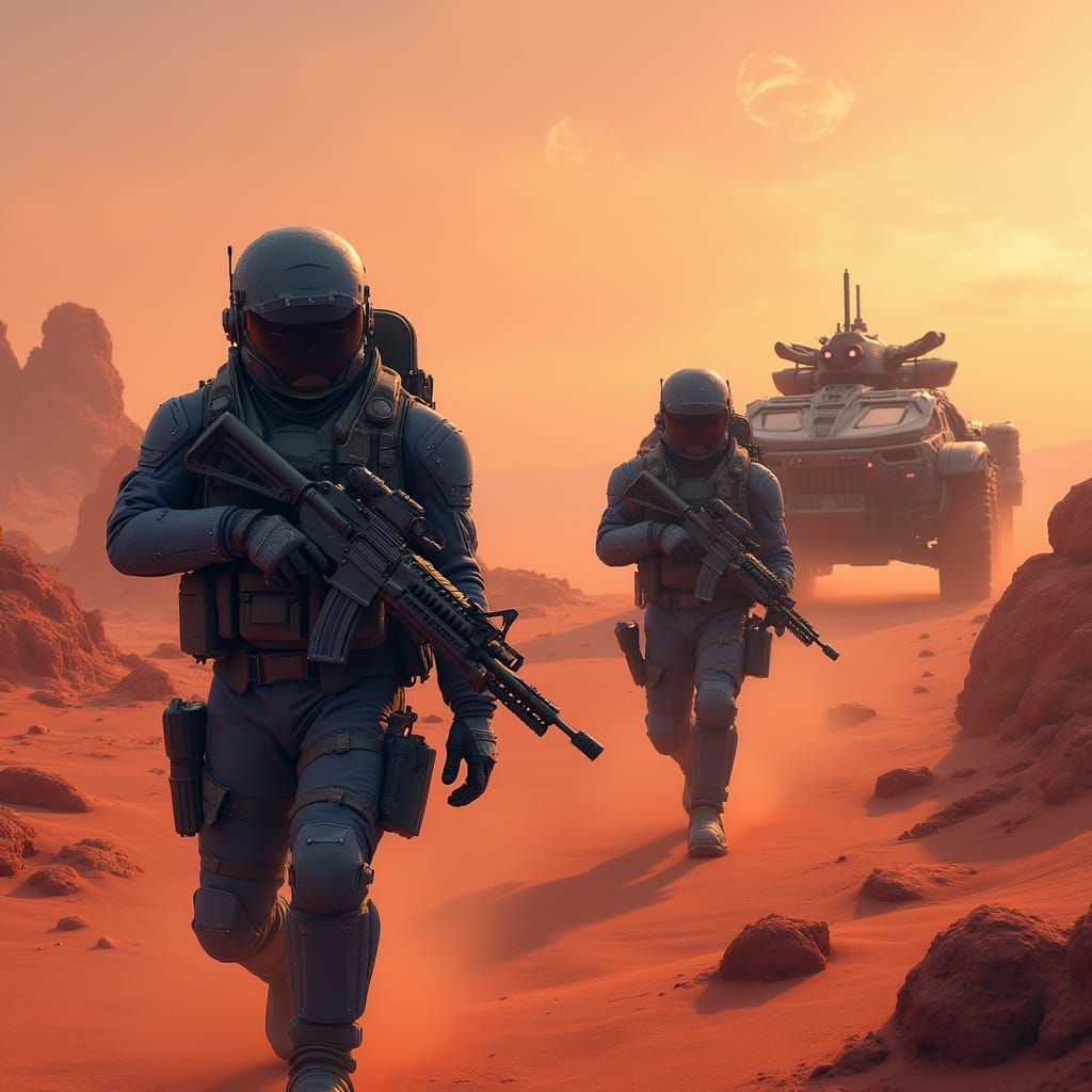 Hyper Realistic Sci-Fi Soldiers on Alien Planet