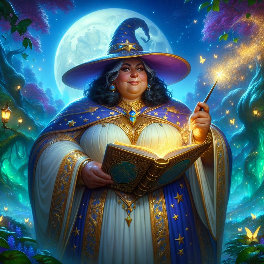 Fantasy Wizard in Enchanted Forest: Detailed Matte Painting