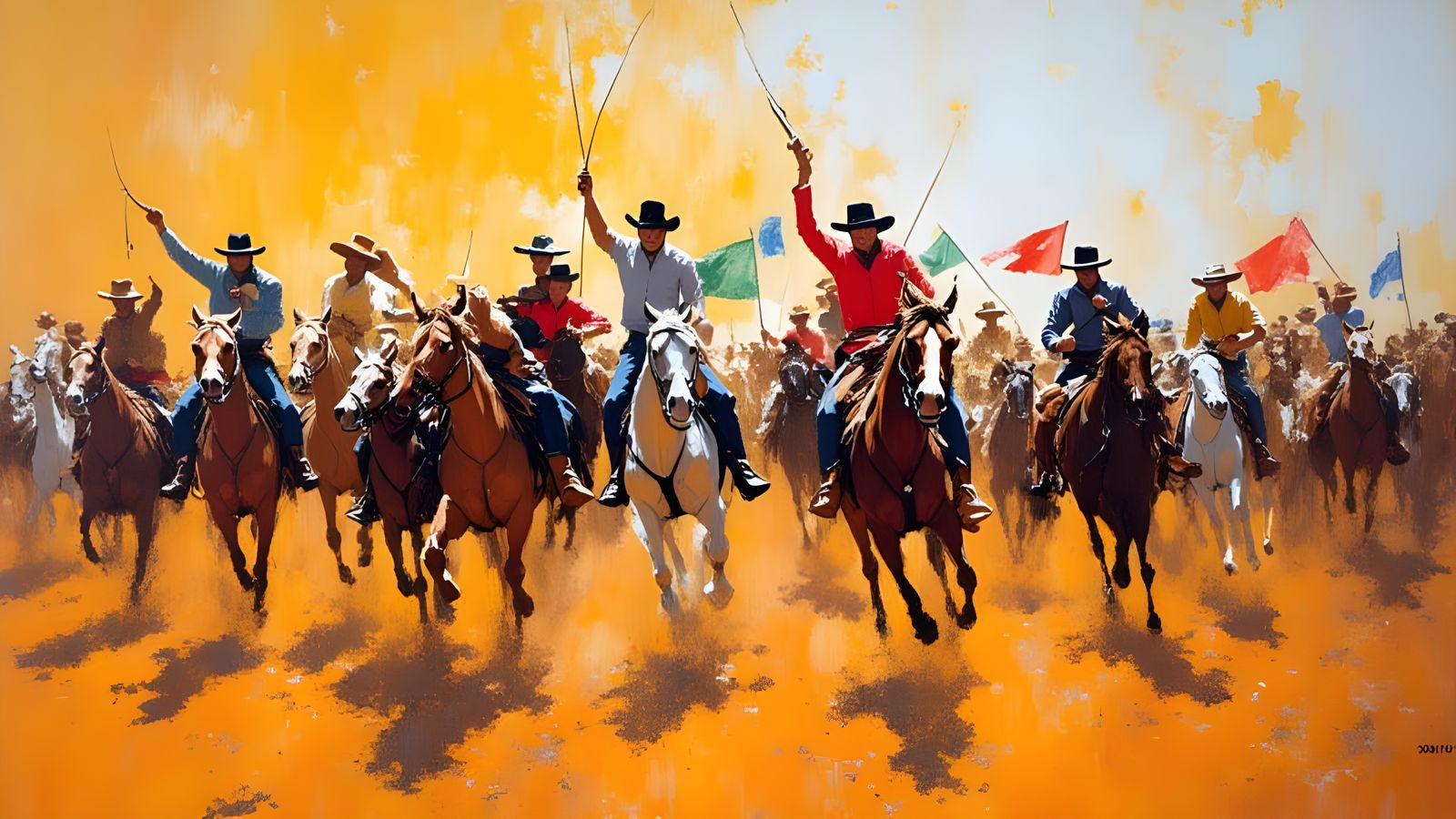 Impressionist Impasto Painting of Pancho Villa's Cavalry Cha...
