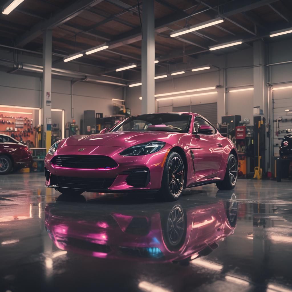Neon Sports Car in Garage: Hyperrealistic Digital Art