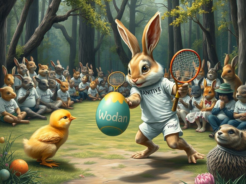 Bunny and Chick Tennis Match in Forest Arena