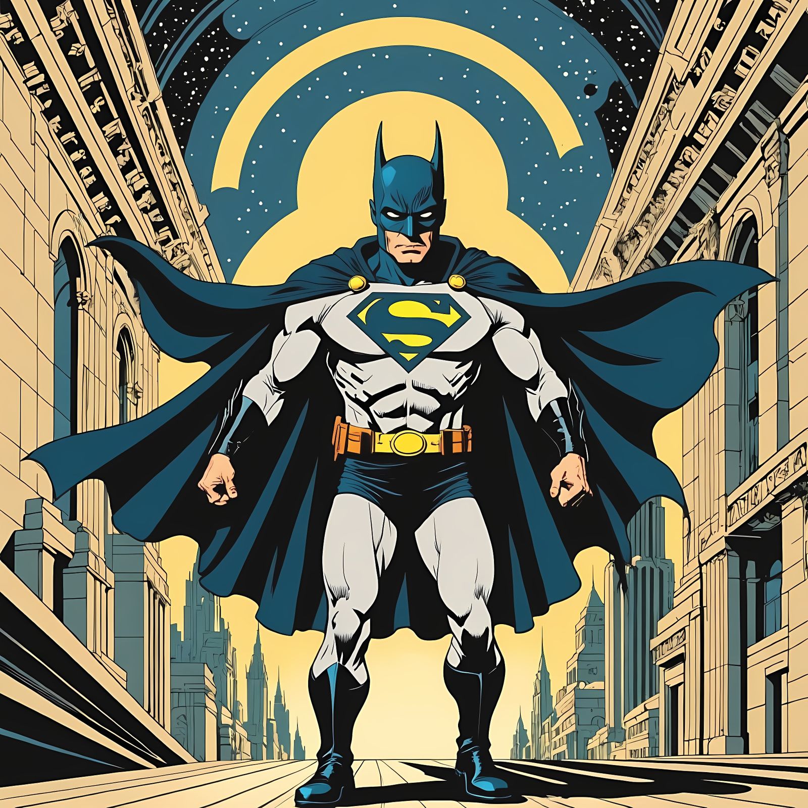 Retro Batman Comic Cover with Art Deco Details