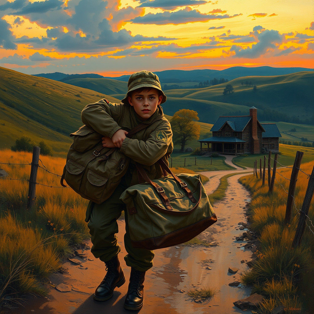 Soldier's Homecoming: American Regionalism Oil Painting