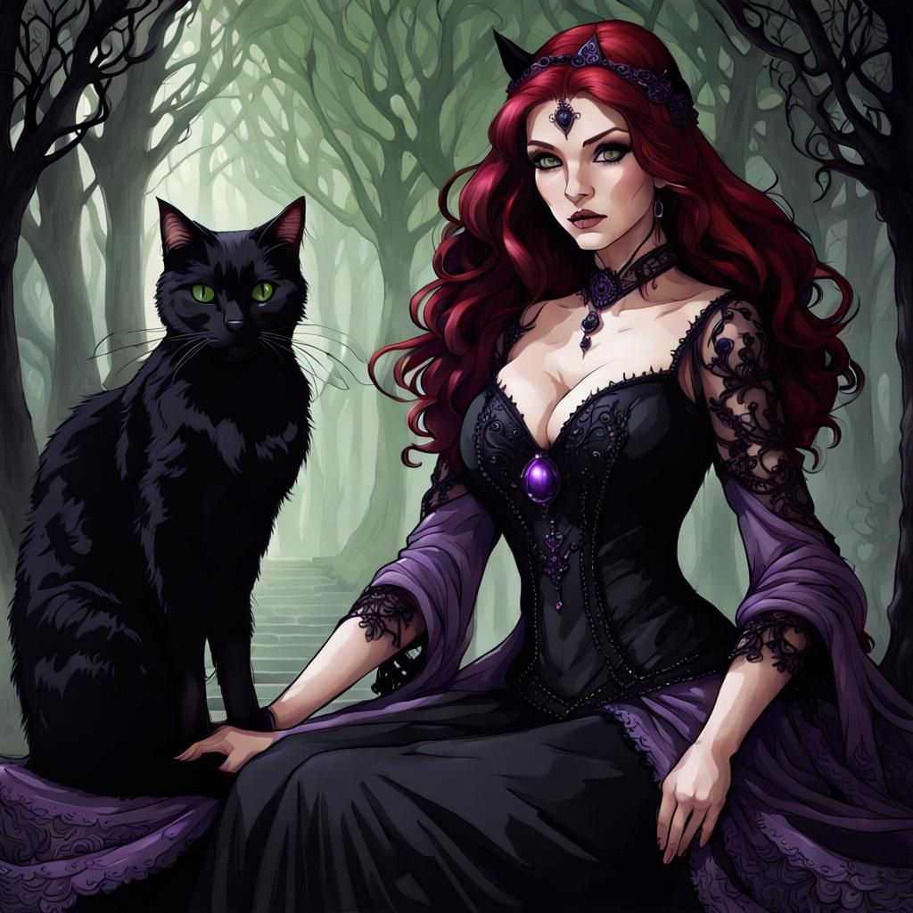 Fantasy Witch with Black Cat Digital Art