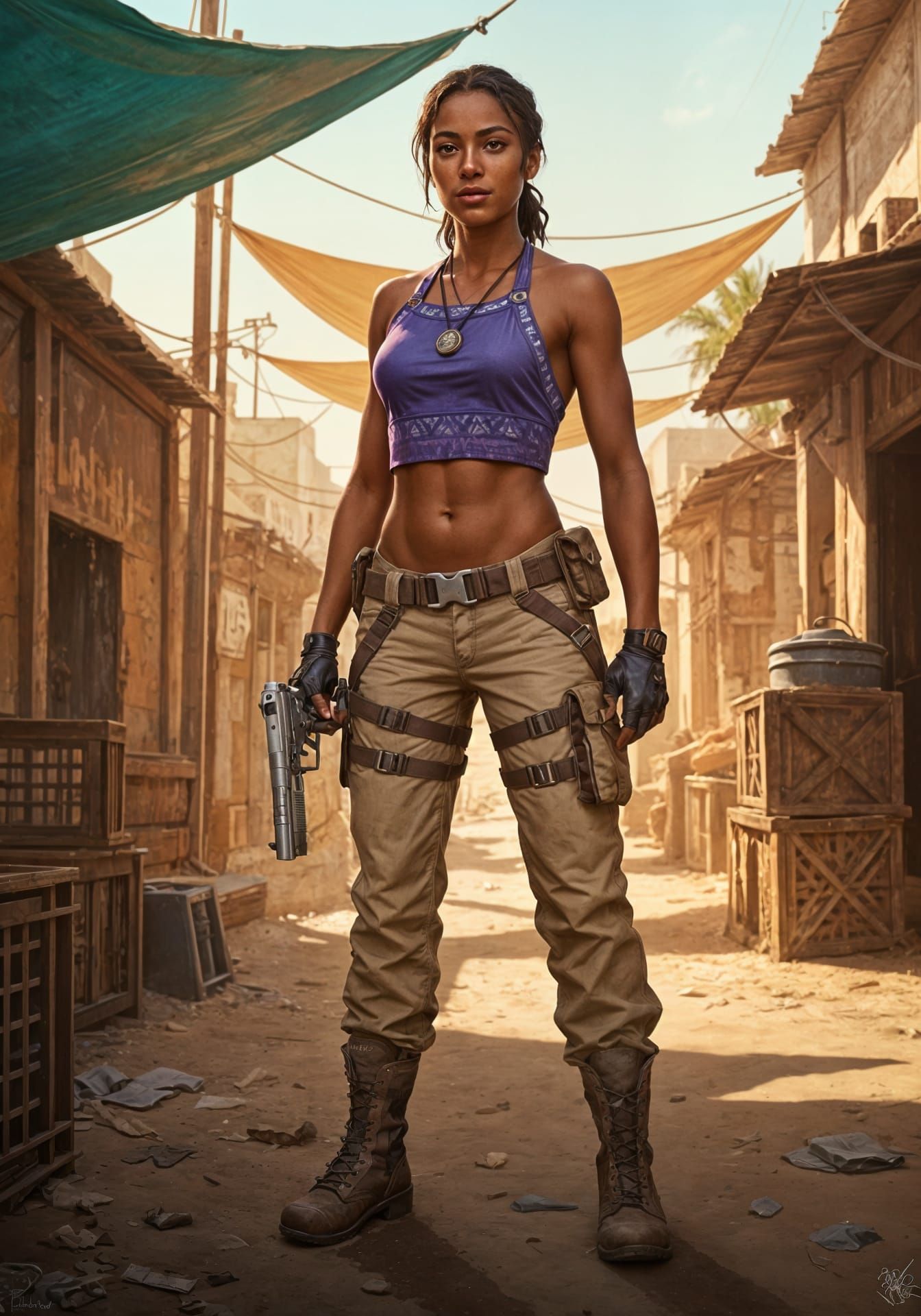 Impressionist Painting of Sheva Alomar with Pistol