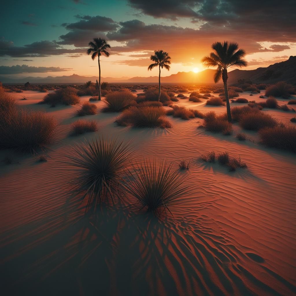 Desert Island Sunset in Cinematic Style