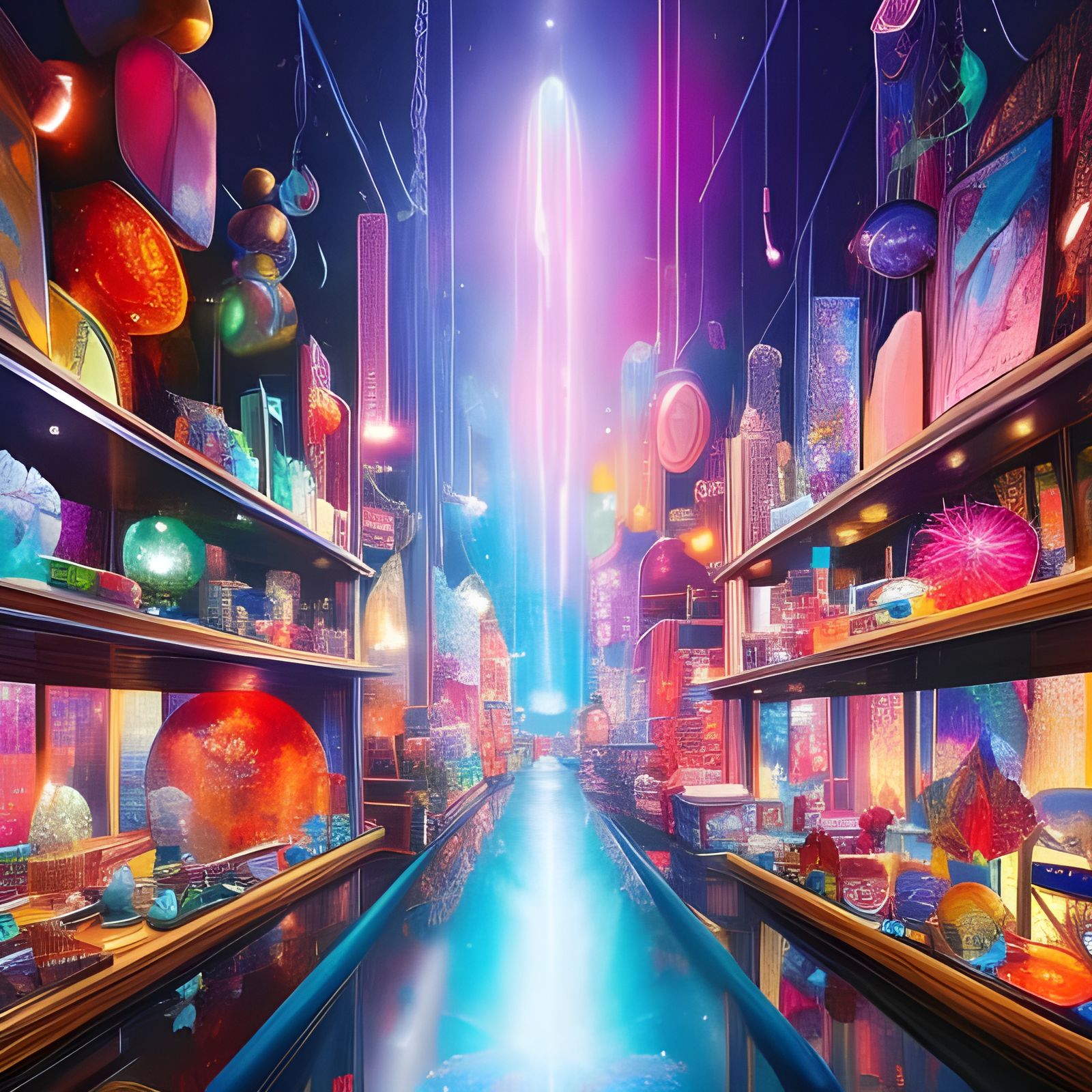 Anime Style Crystal Shop with Floating Crystals