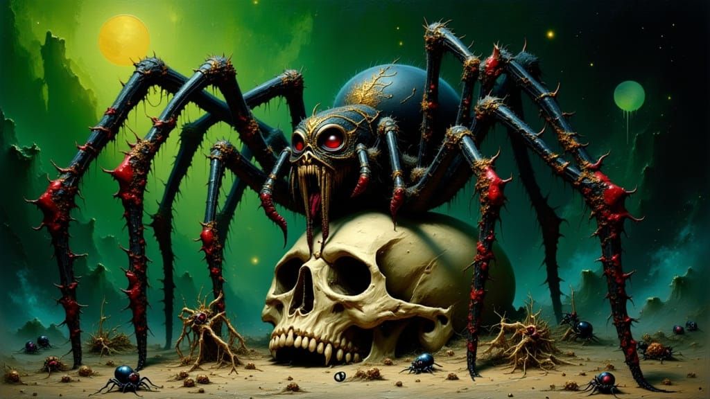 Spider Queen with Armored Spider in Gothic Cave