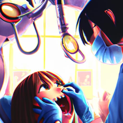 Dentist Fixing Cavity in Anime Key Visual Style