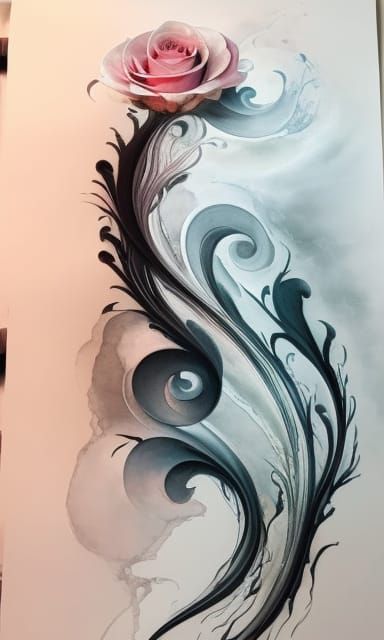 Photorealistic Roses with Black Ink Flow