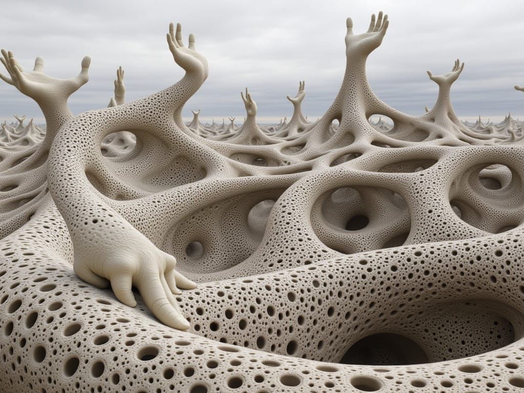 Surreal Clay Landscape in Escher's Maximalist Style