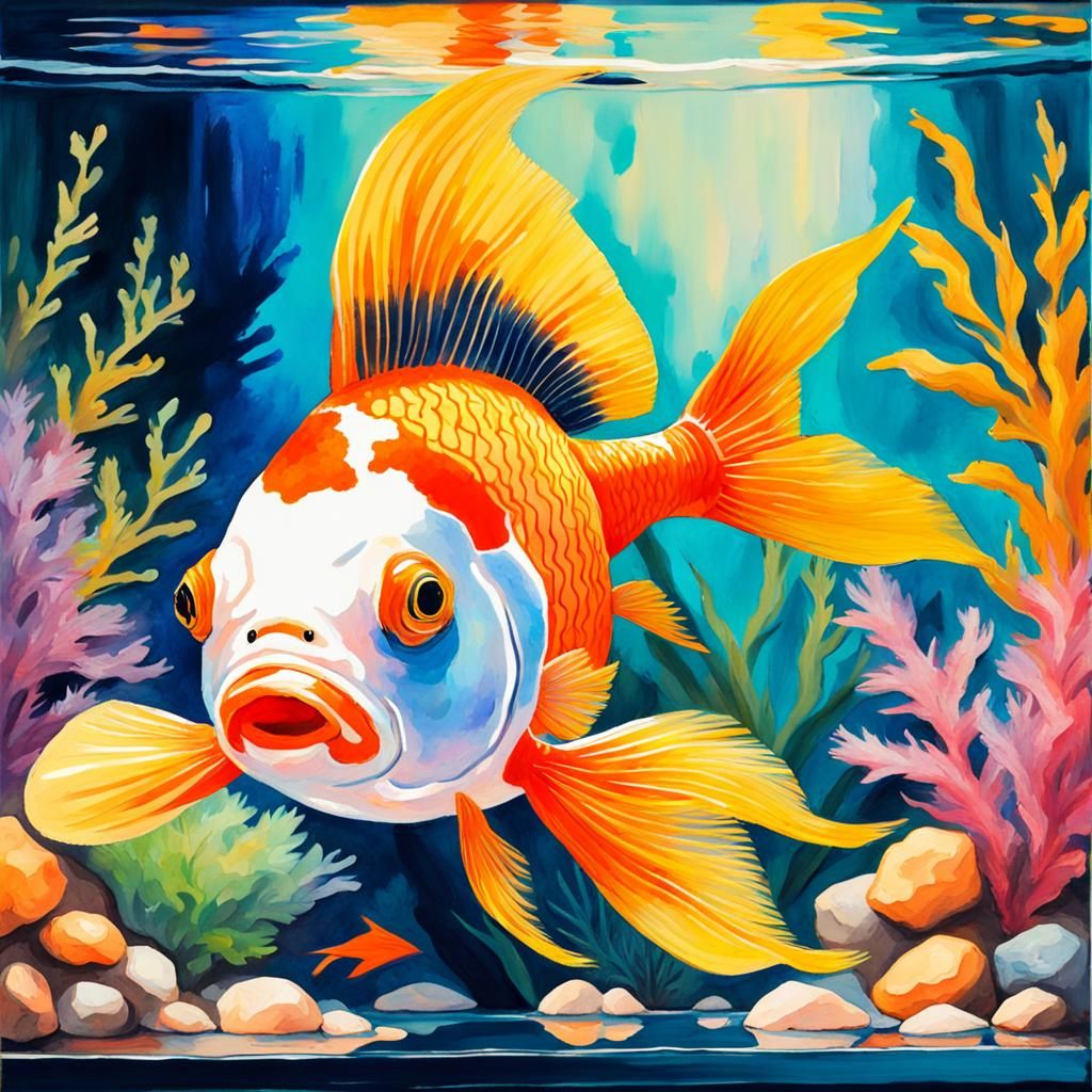 A fish tank with an aurora sakana goldfish