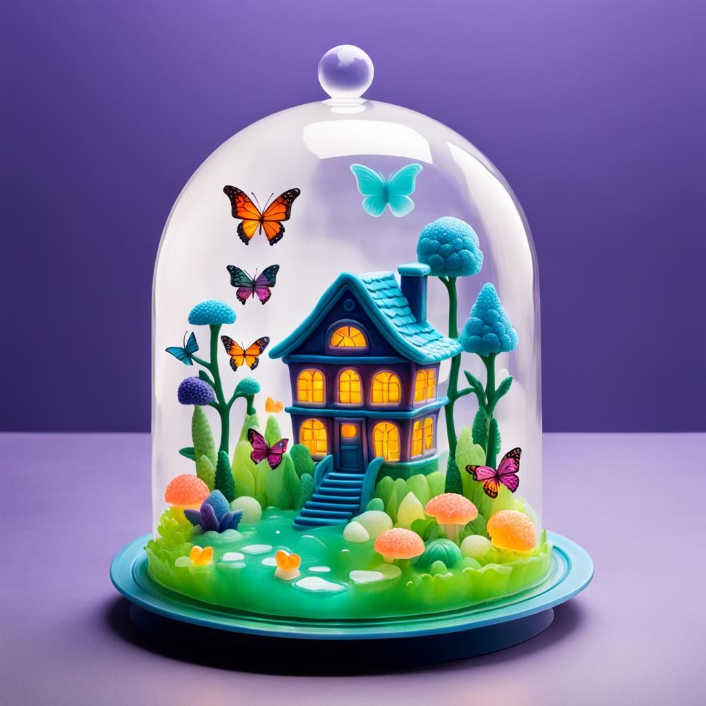 Jelly Dome with Moonlight and Neon Butterflies