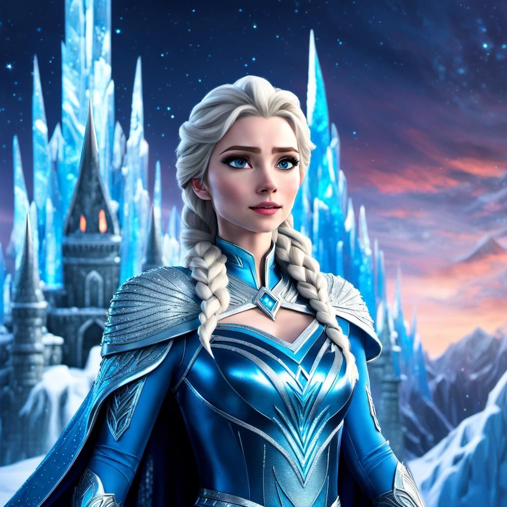 Elsa as Powerful Ice Warrior in Digital Art