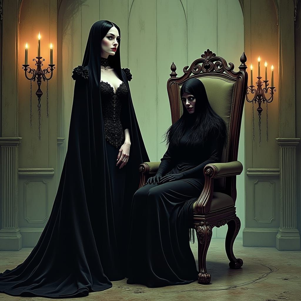 Morticia and Cousin Itt: Victorian Gothic Portrait