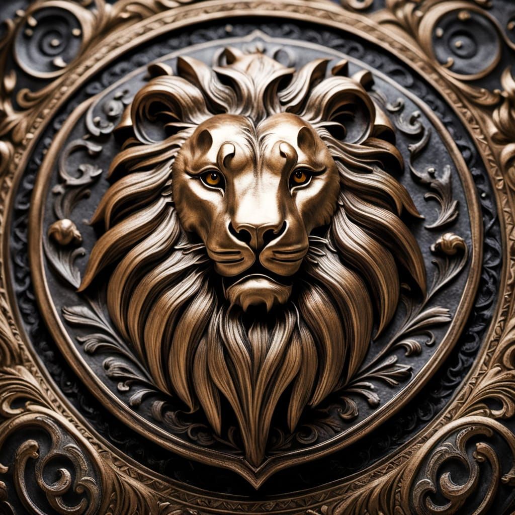 Medieval Knight's Shield with Intricate Lion and Lily Patter...