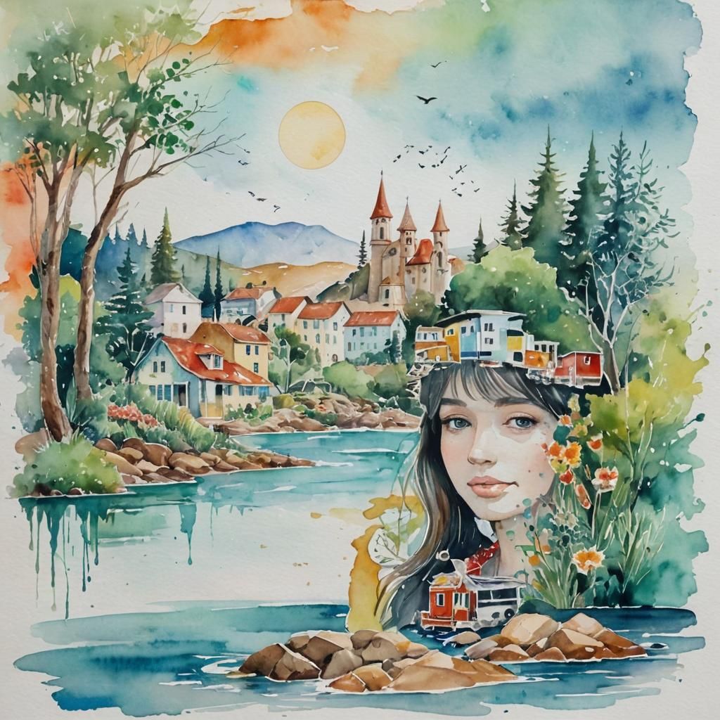 Surreal Watercolor Memory Collage