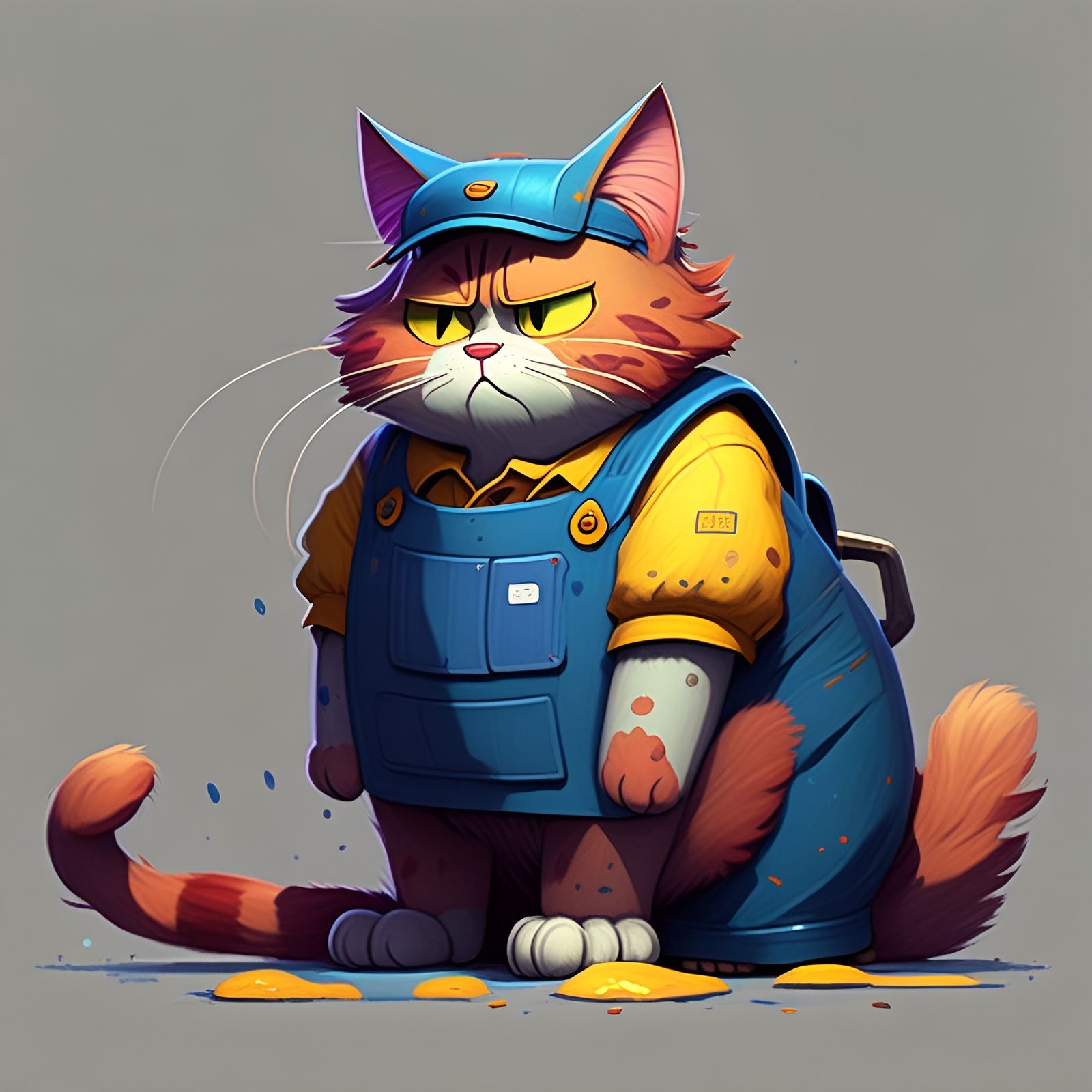 Depressed Cat Janitor in Ghibli Disney Style