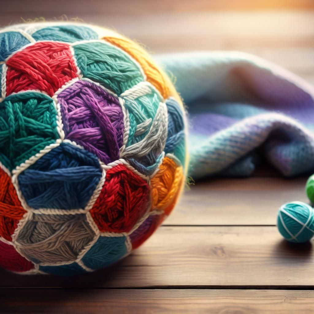 Colorful Knitted Soccer Ball Still Life in Pastel Colors
