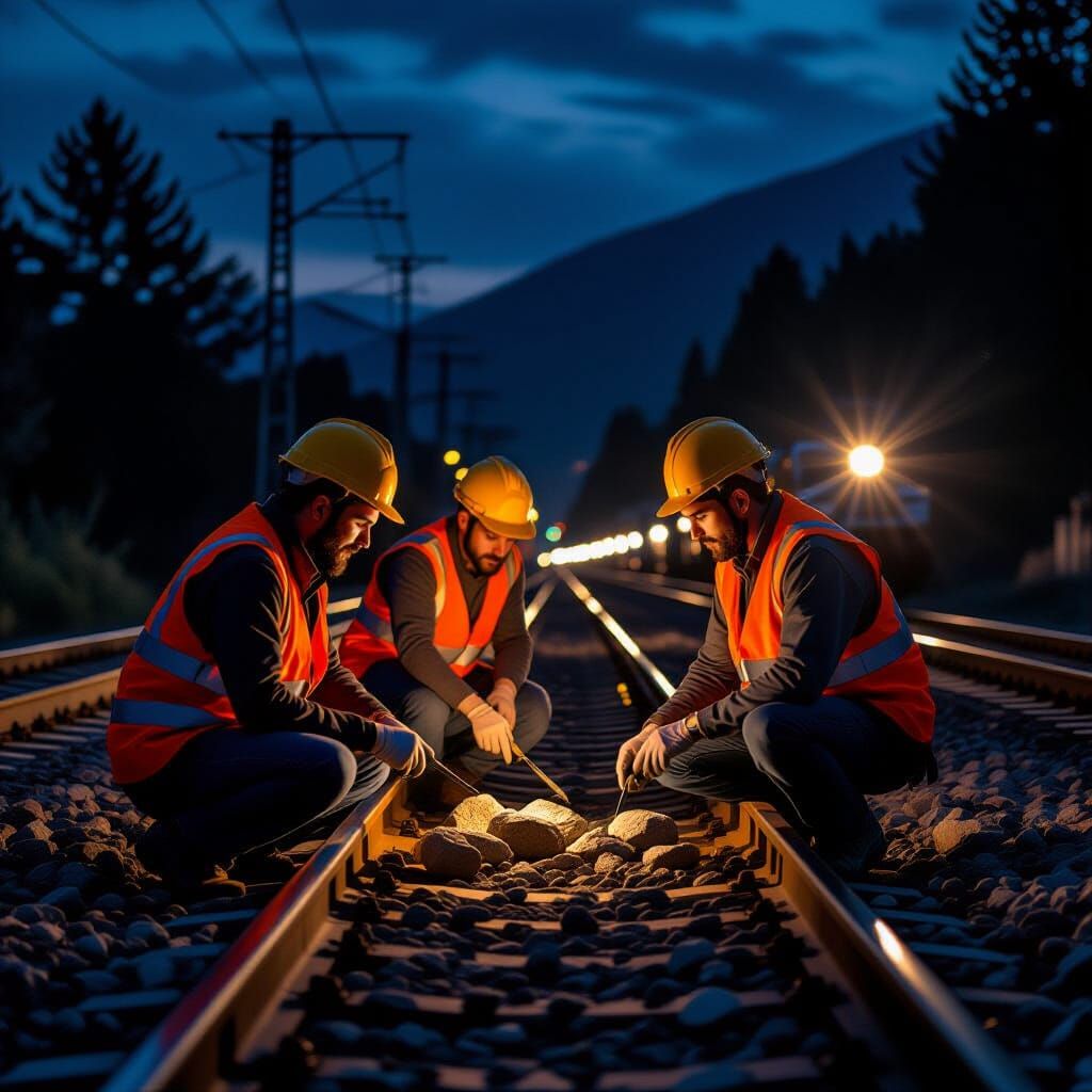 Geologists Sample Rocks at Night: Cinematic Film Still
