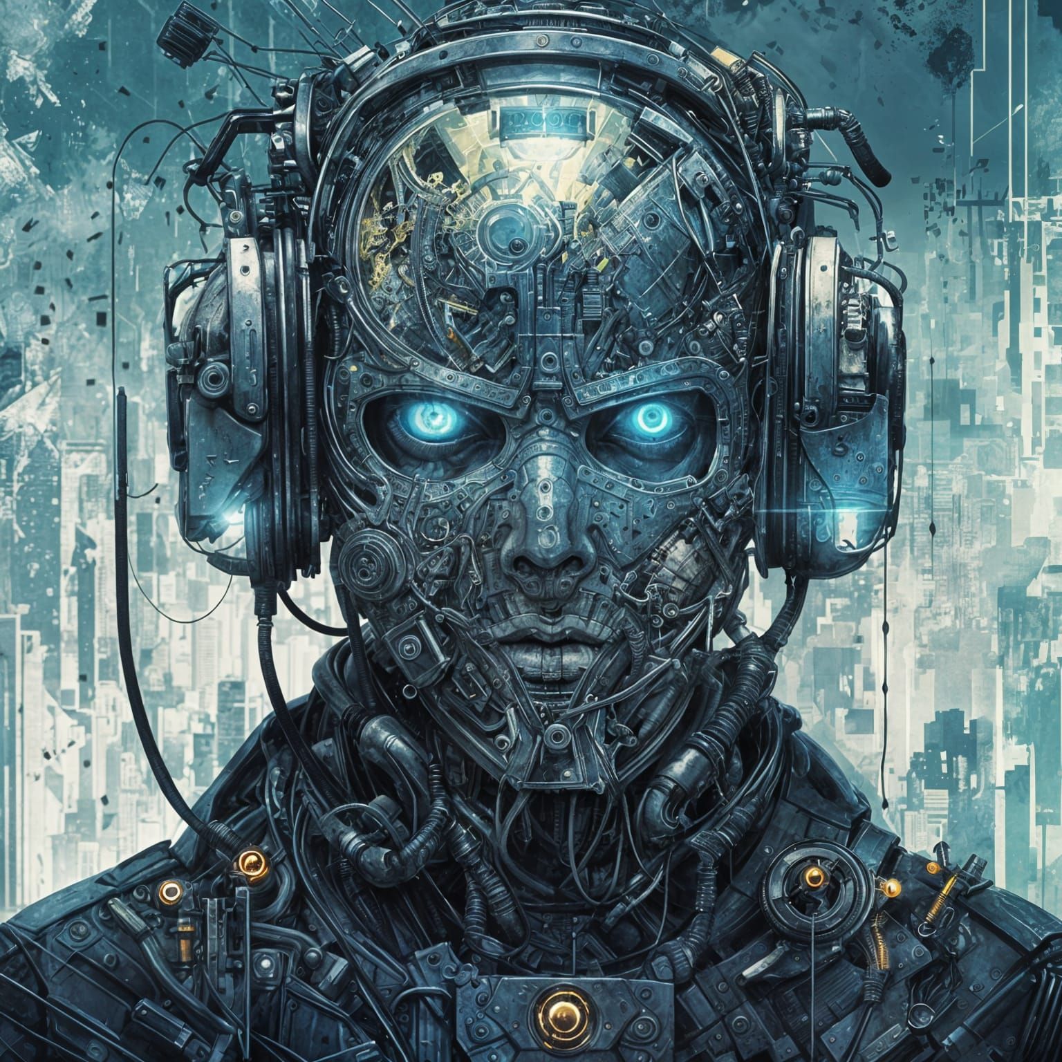 Cyborg Portrait with Double Exposure Effect