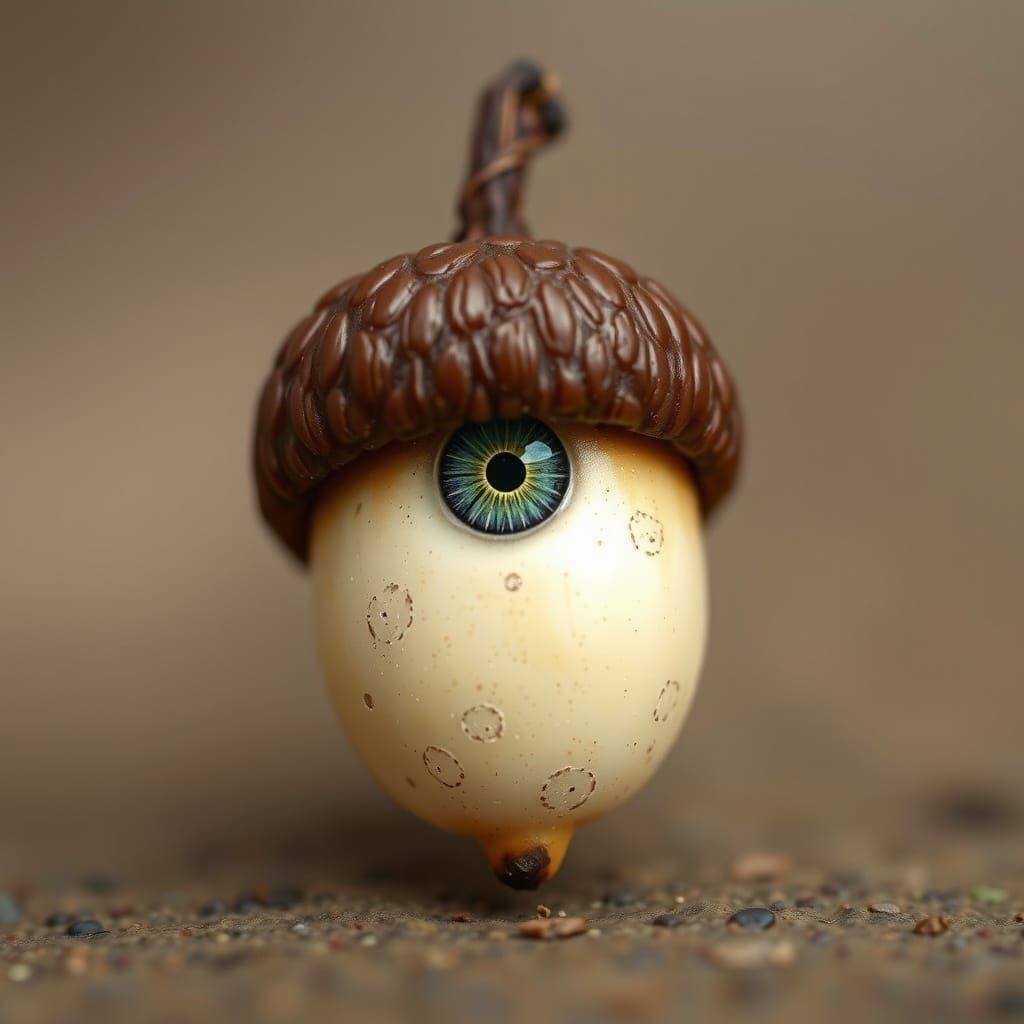 Whimsical Acorn Eye Illustration in Surreal Style
