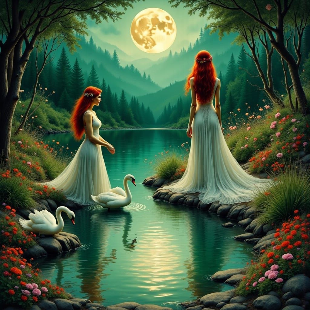 Ethereal Redhead Reflection in Dreamy Collage Art
