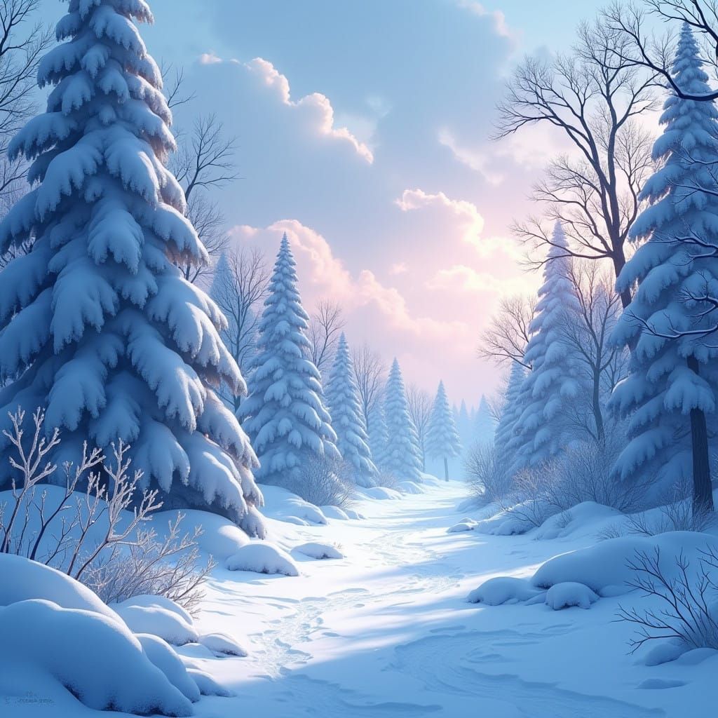 Surreal Winter Wonderland in Vibrant Manga Scan Style