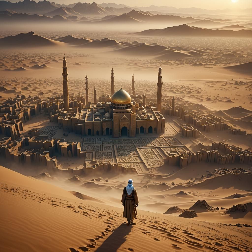 Prophet Muhammad in Majestic Desert Landscape