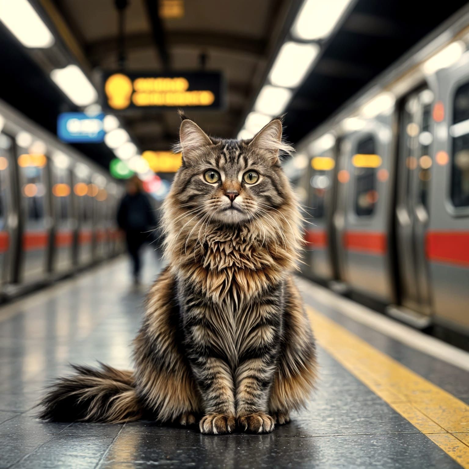 Ginger Maine Coon Cat Awaits Paris Metro