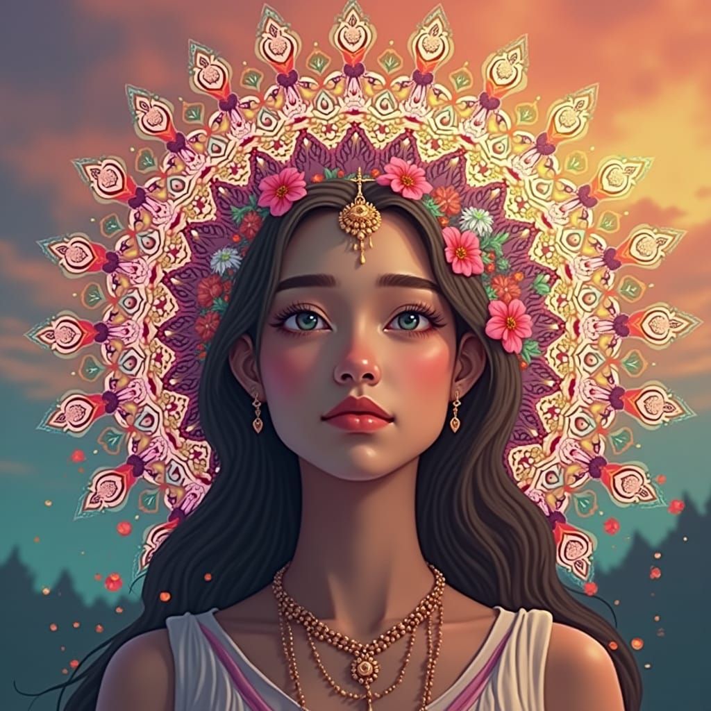 Girl with Mandala Aura in Fantasy Matte Painting Style