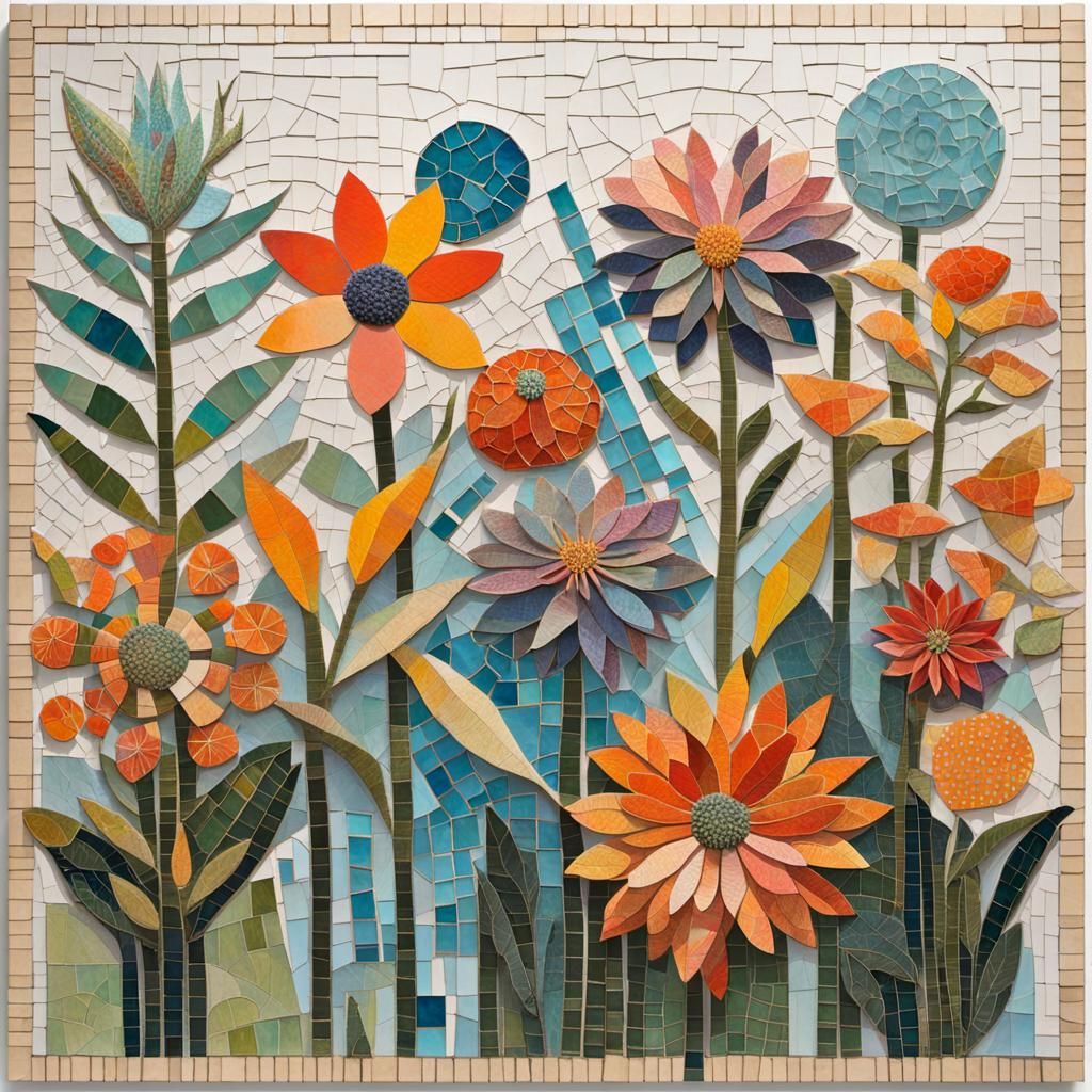 Deconstructed Floral Mosaic Mixed-Media Canvas