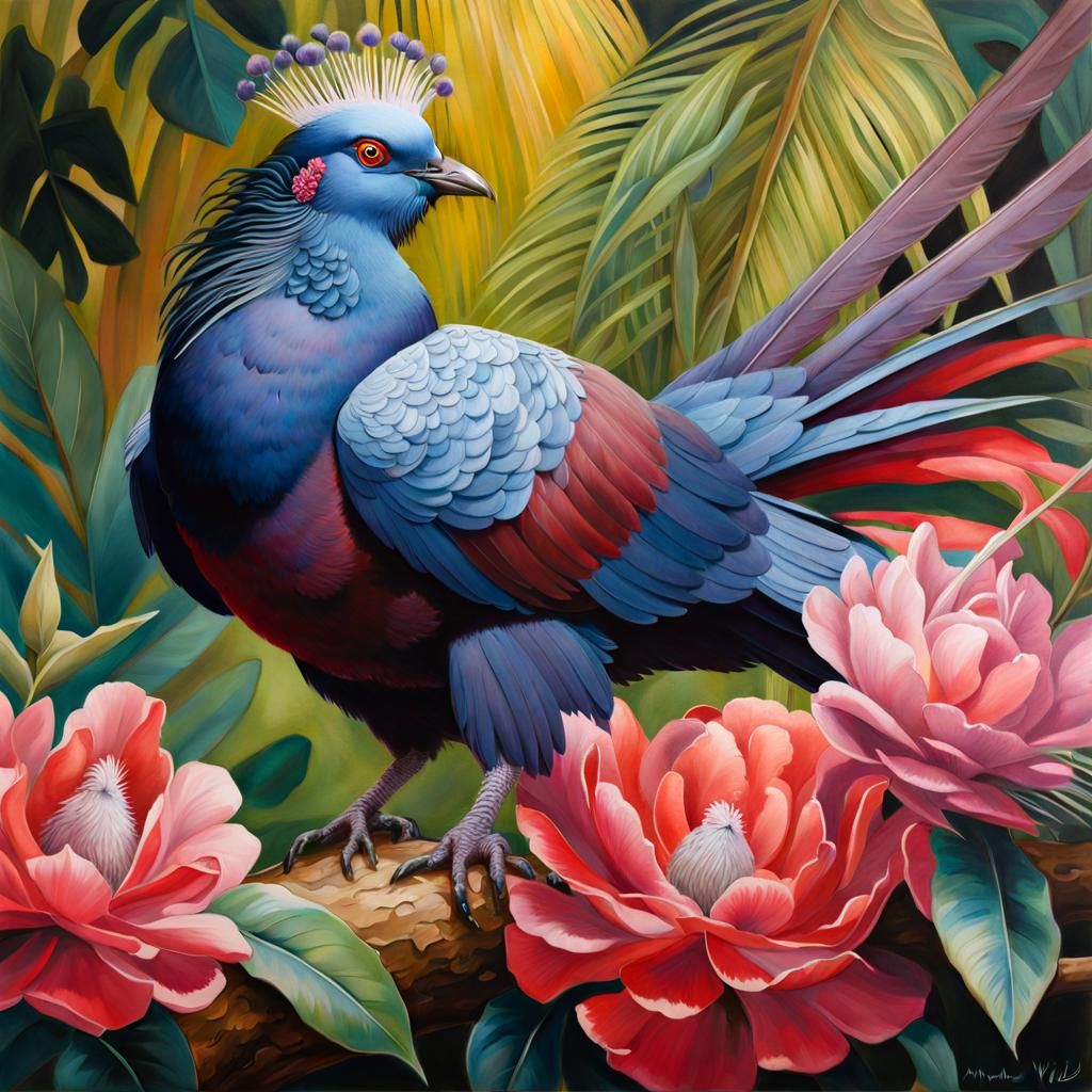 Majestic Victoria Crowned Pigeon in Mixed Media