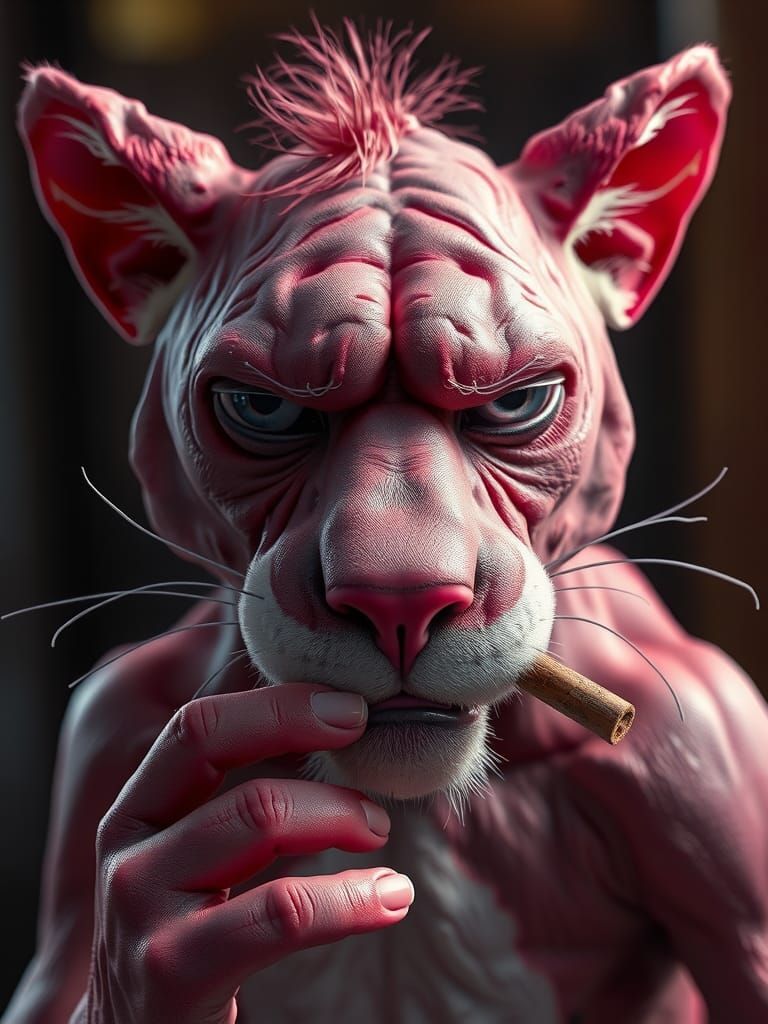 Hyperrealistic Pink Panther with Cigar, Unreal Engine 5