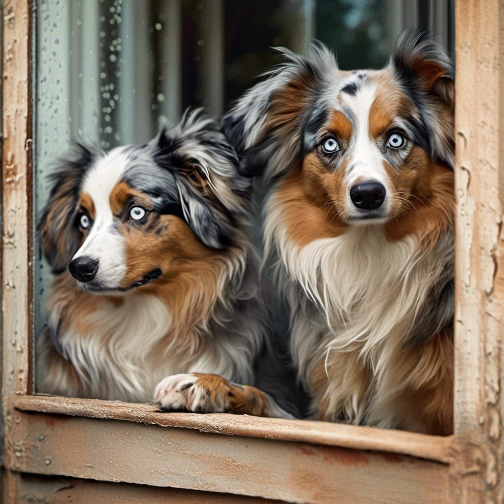 Pleading Miniature Australian Shepherds at Glass Door
