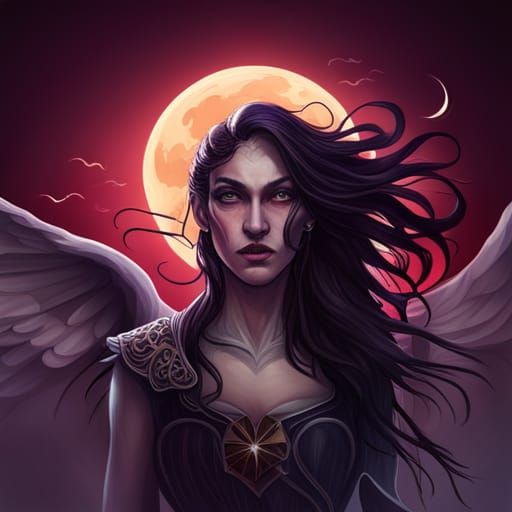 Gothic Horror Raven Portrait Under Full Moon