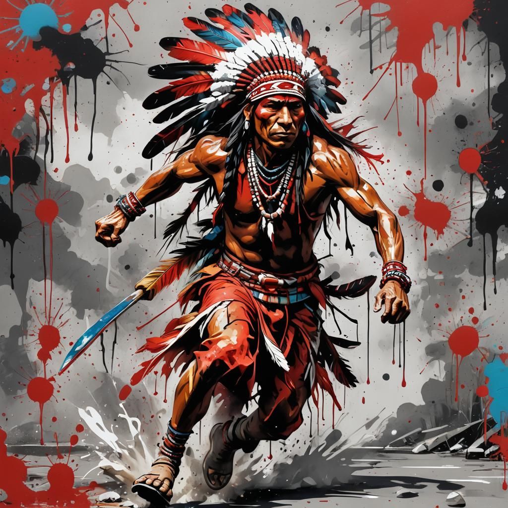 Red Indian Brave in Graffiti Street Art Style