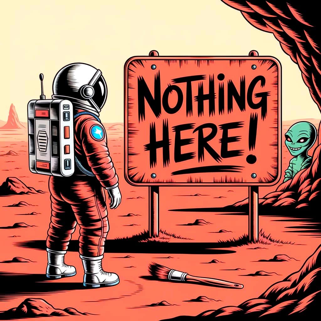 Martian Prank: Astronaut's Discovery in Syd Mead Style