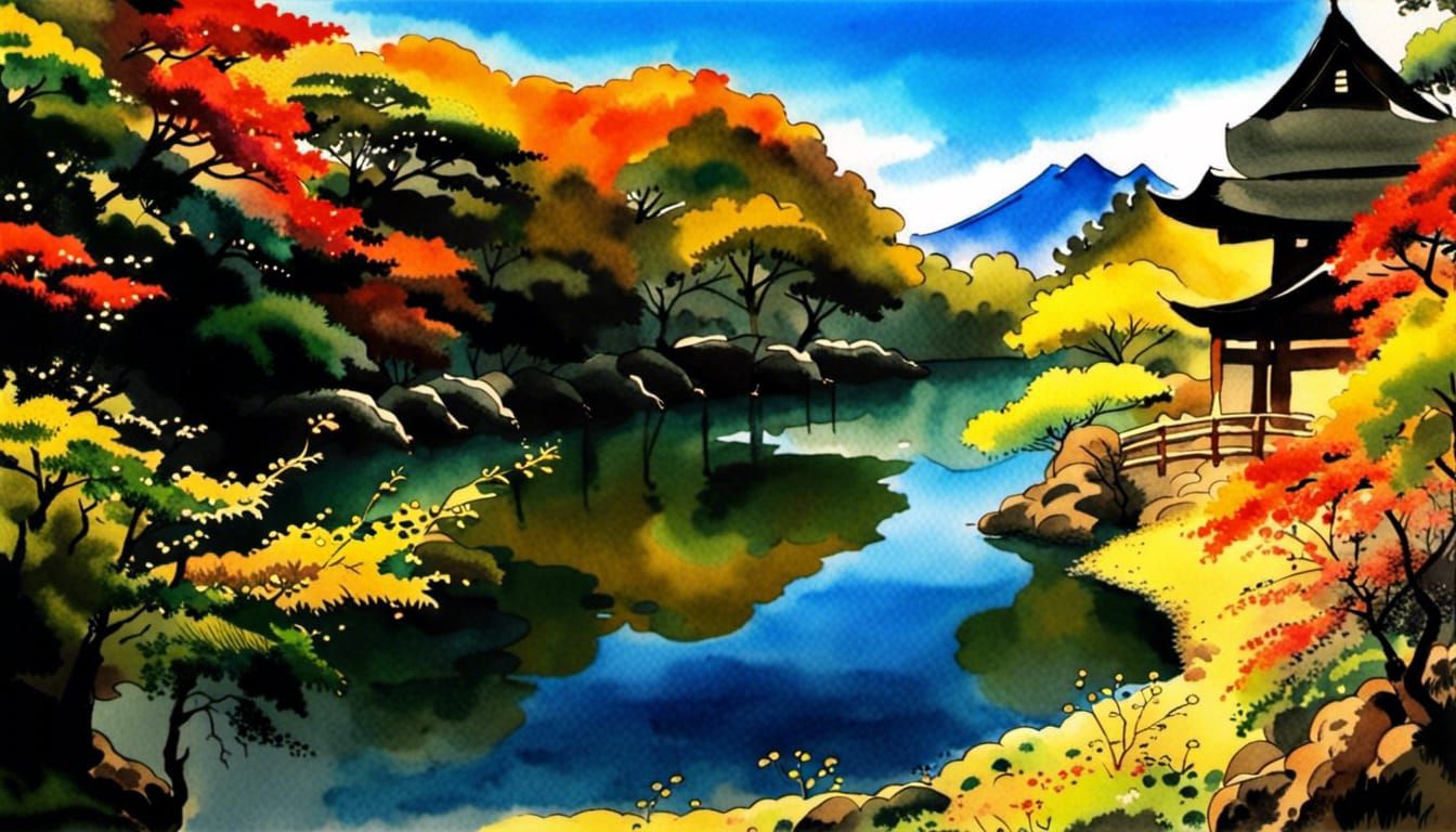 Minimalist Japanese Style Watercolor Painting