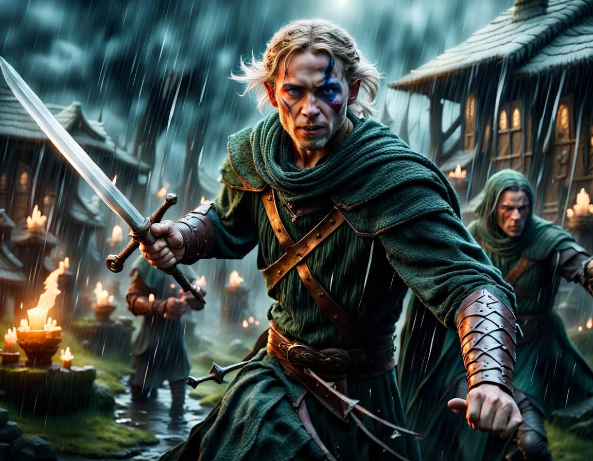 Heroic Warrior's Sacrifice in Fantasy Village