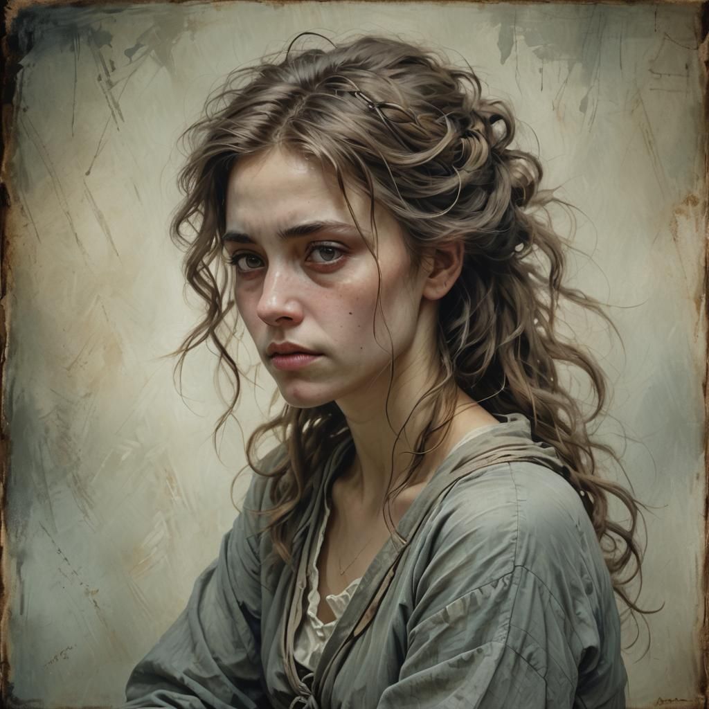 Fantasy Portrait of Exhausted Woman in Golden Light