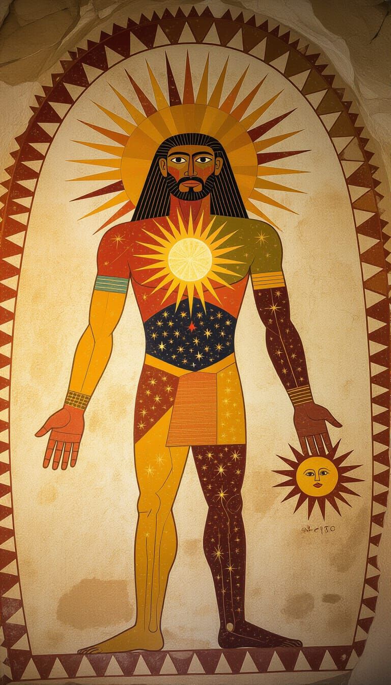 Prehistoric Cave Mural of Radiant Star Figure