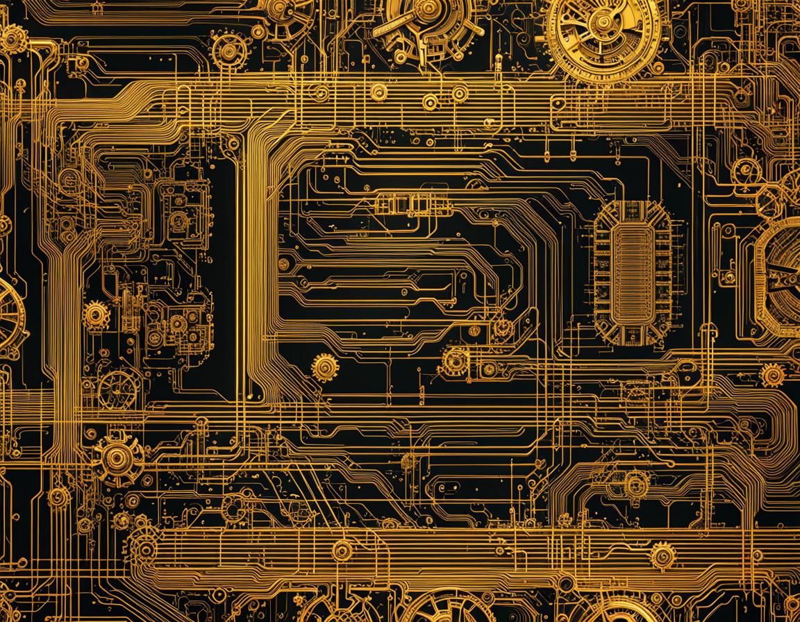 Futuristic Machine Technical Illustration with Copper Wires