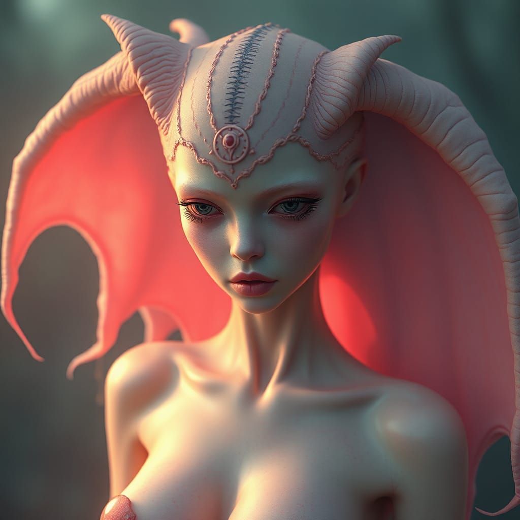 Surreal Fantasy Goddess in Soft Pink Hues