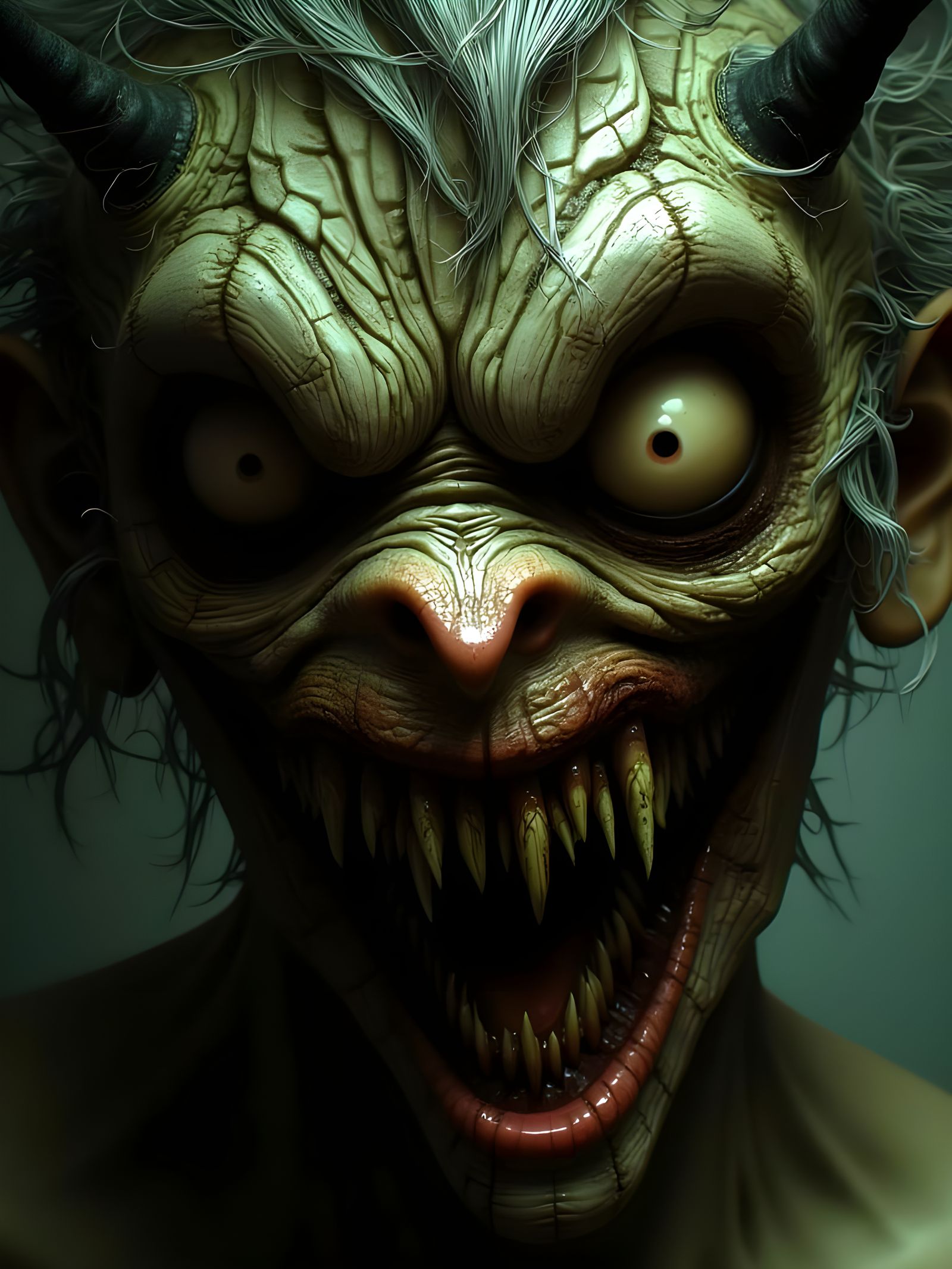 Horrifying Druid Heucuva's Face in Dark Fantasy Art