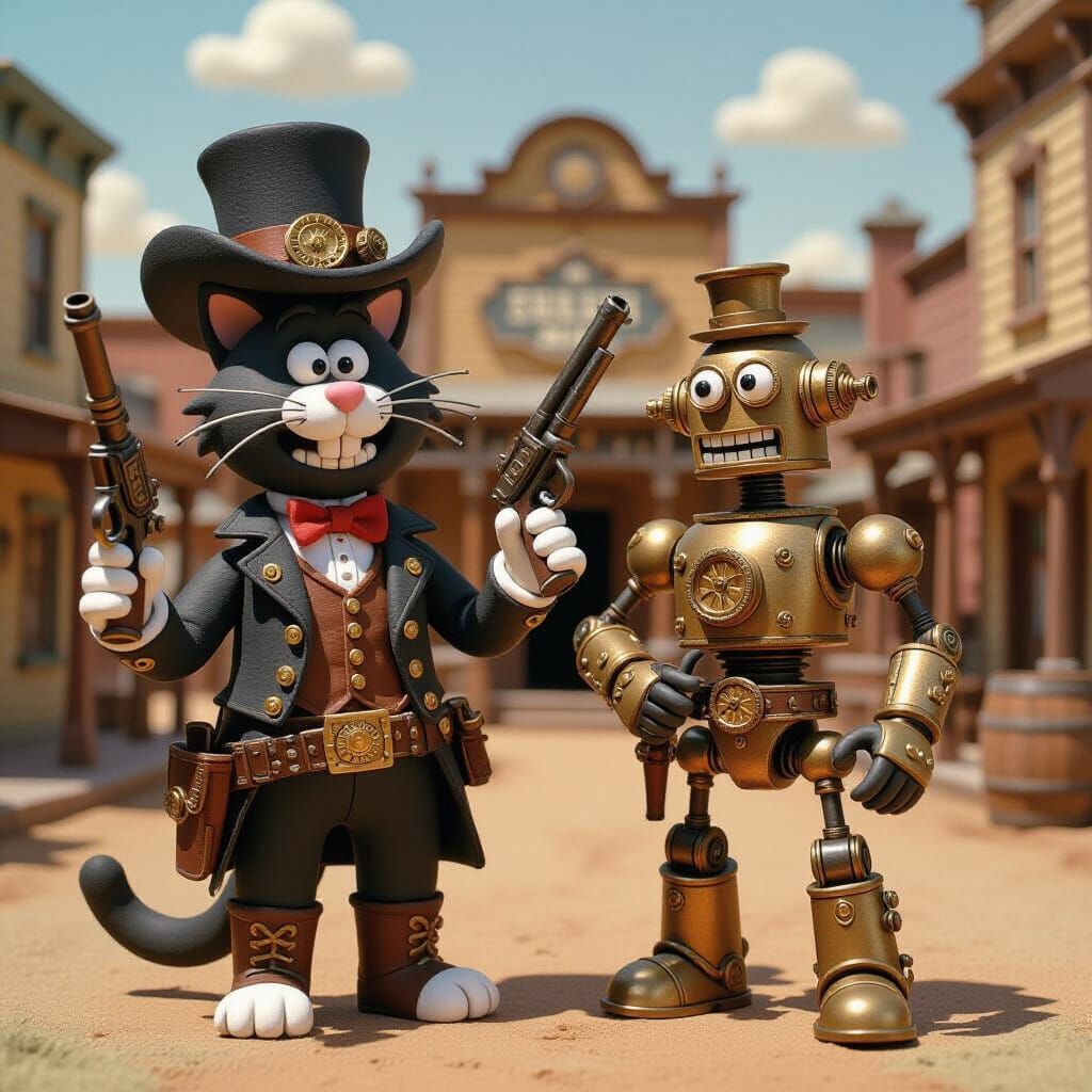 Steampunk Calico Cat in Claymation Style