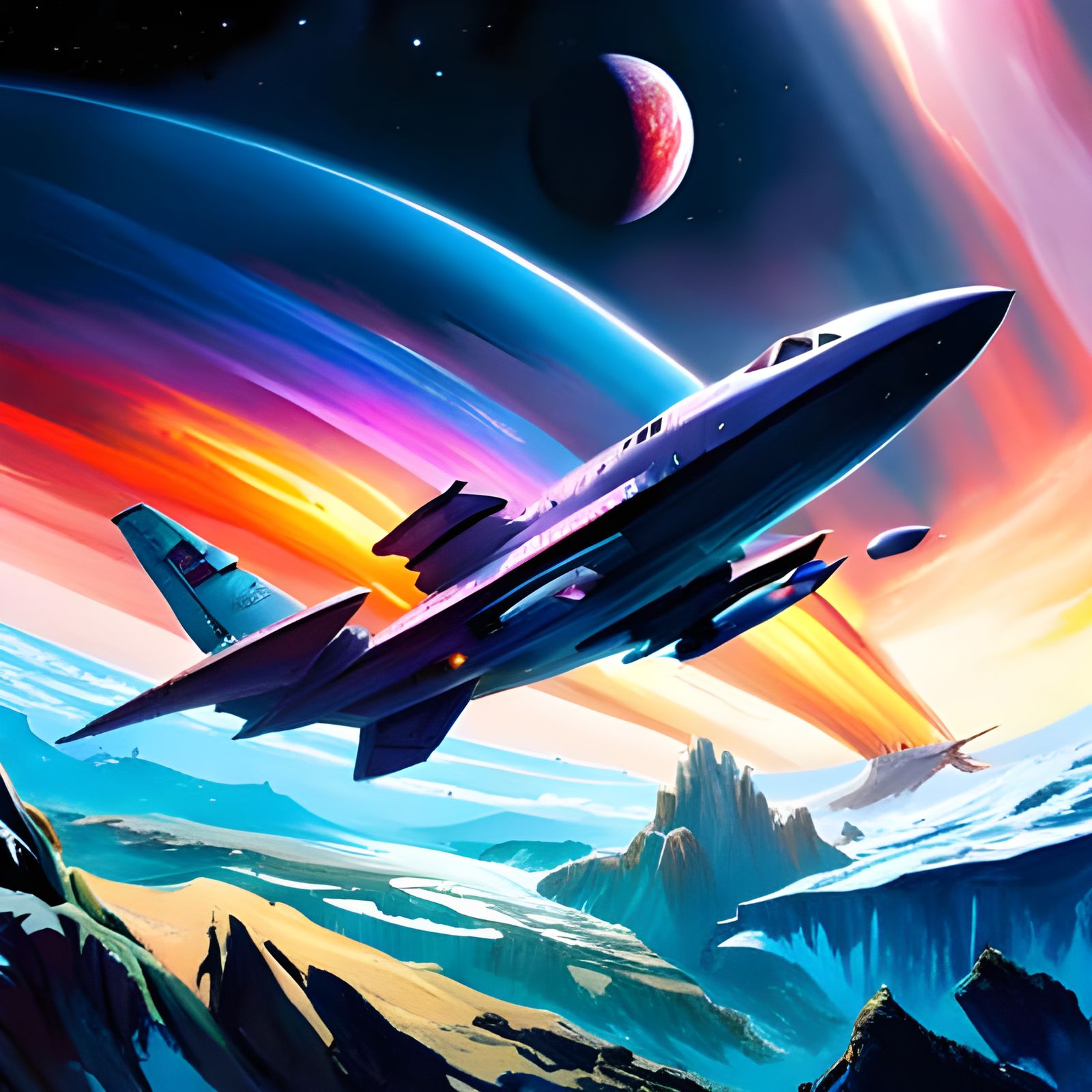 Rainbow Starship in Space, Digital Illustration